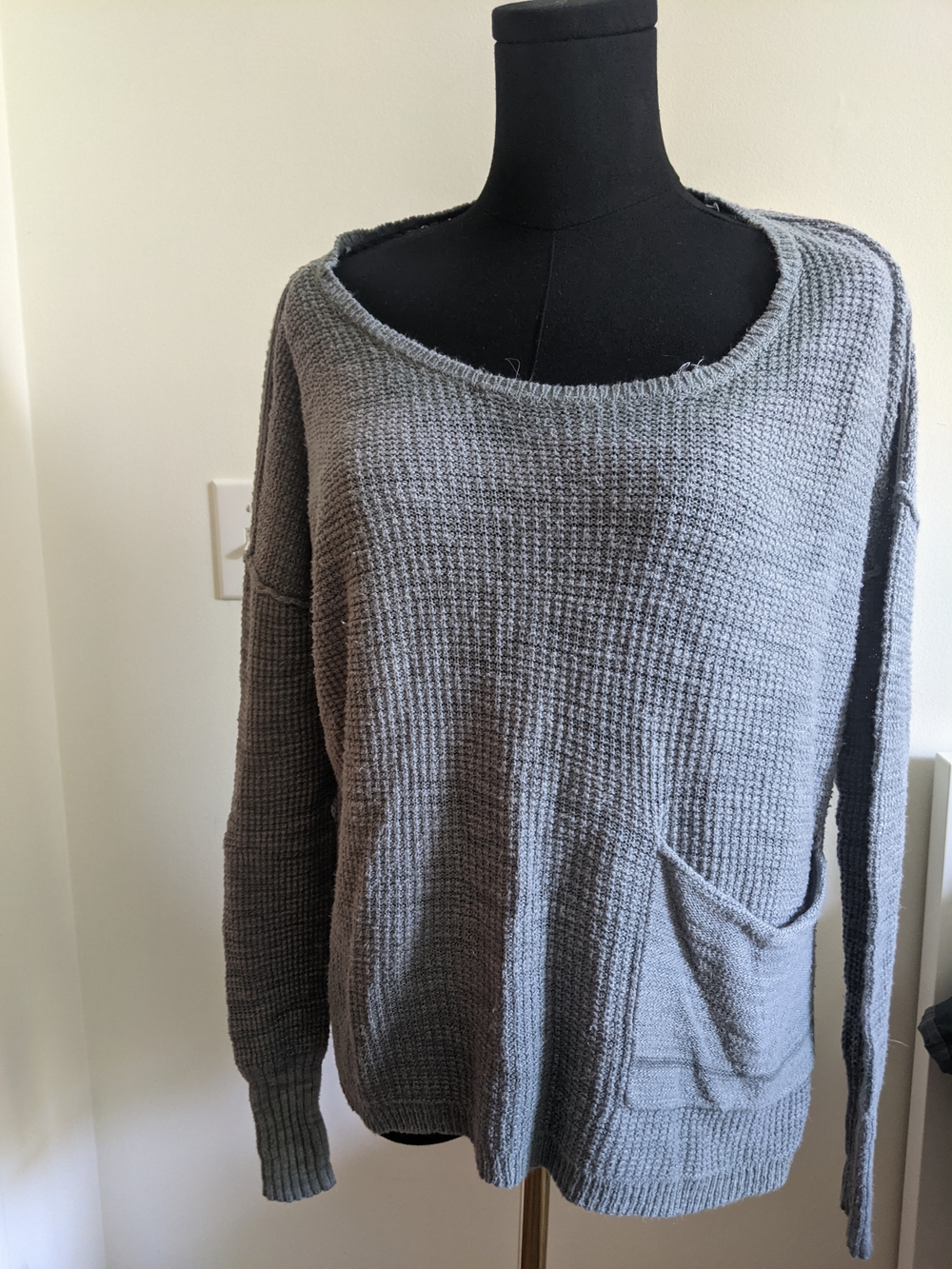 MOTH Anthropologie Gray Waffle Knit Oversized Pocket Shirt
